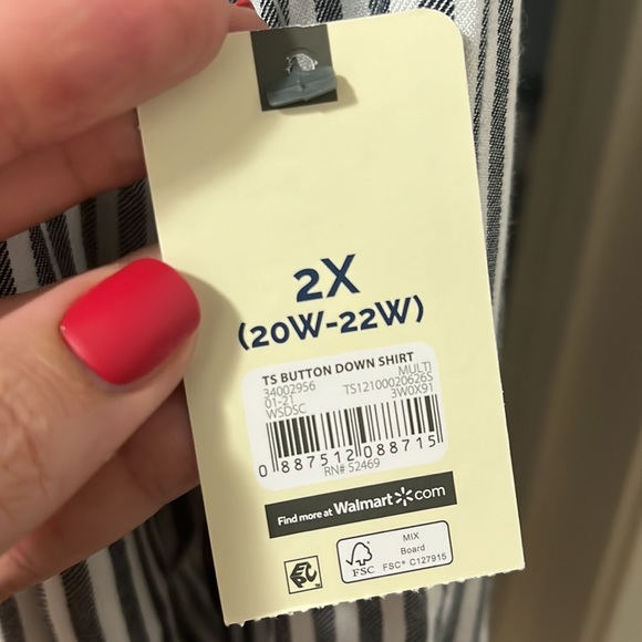 NWT Terra Sky STRIPED BUTTON FRONT SHIRT 2X - Picture 4 of 8